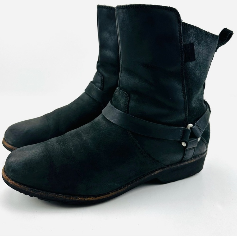 Teva De La Vina Dos Leather Waterproof Side Zip Moto Boots Black